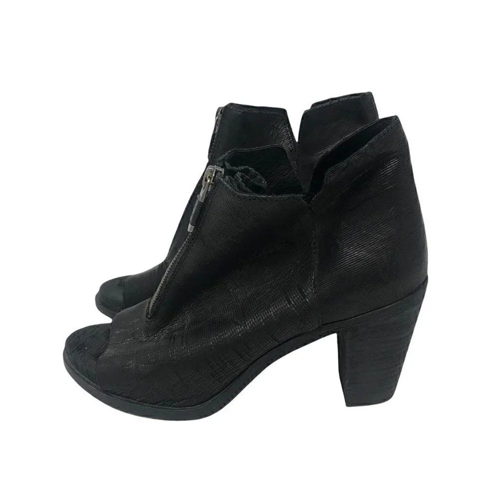 Eileen Fisher Womens Ankle Booties Black Leather Block Heel Peep Toe Zip 7.5 - Picture 3 of 8